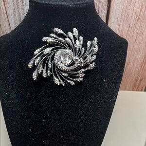 Silver Crystal Peacock Brooch